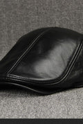 Leather Flat Cap in Black — front view