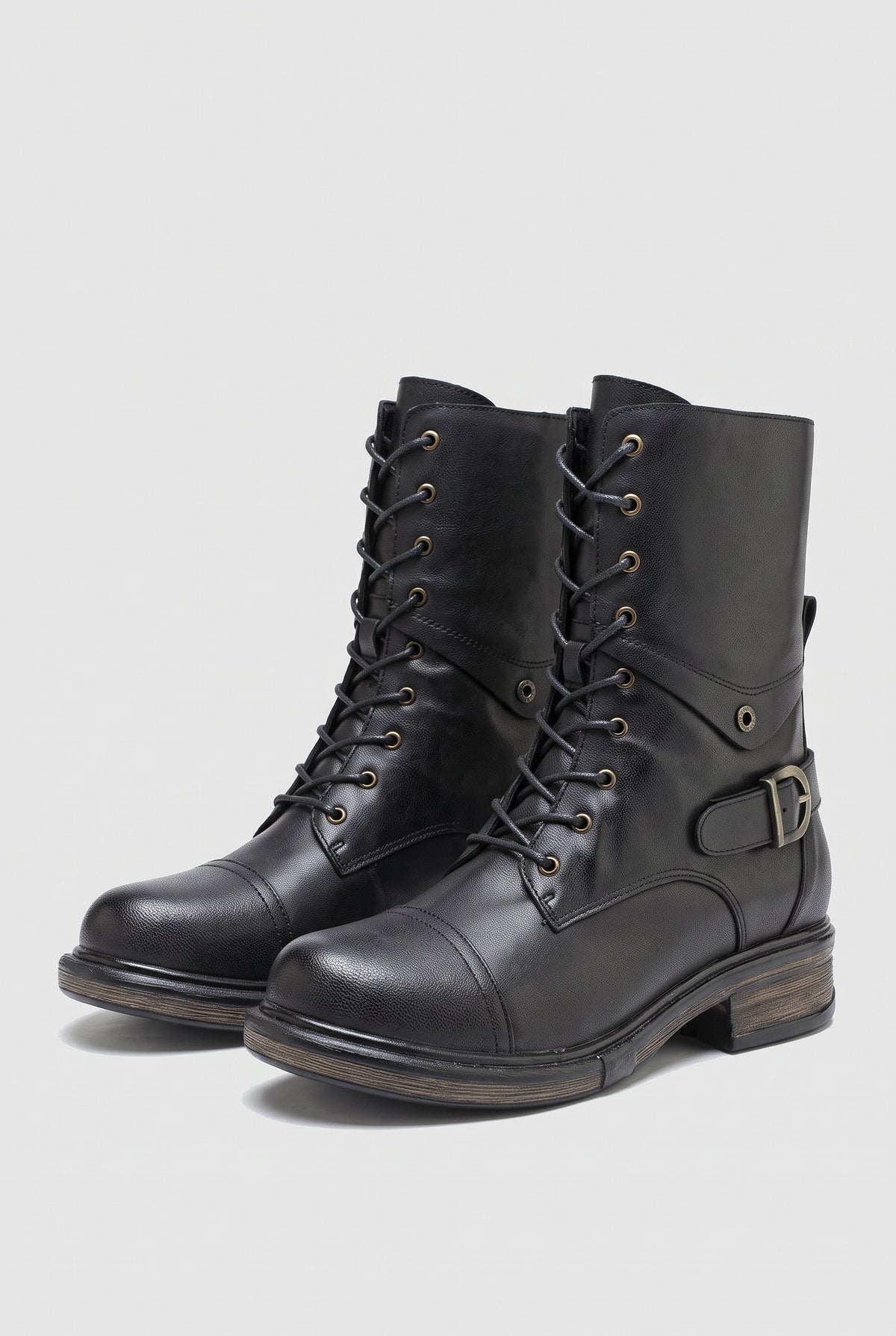 Leather Lace-Up Ankle Boot in Black — studio front