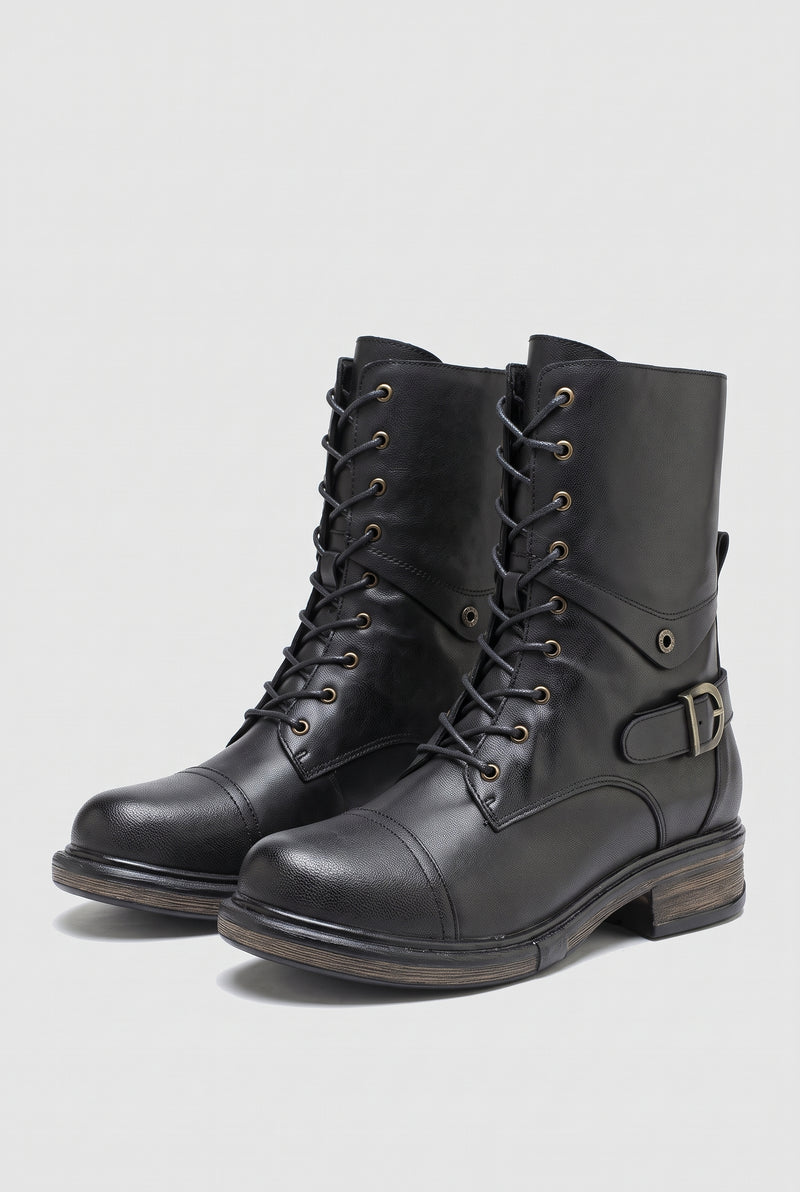 Leather Lace-Up Ankle Boot in Black — studio front