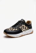 Black Leopard Print Panel Chunky Sole Sneakers - Photo 1
