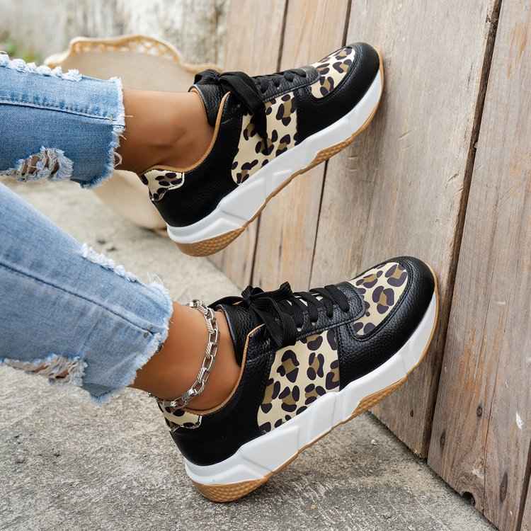 Leopard Print Panel Chunky Sole Sneakers - Photo 2