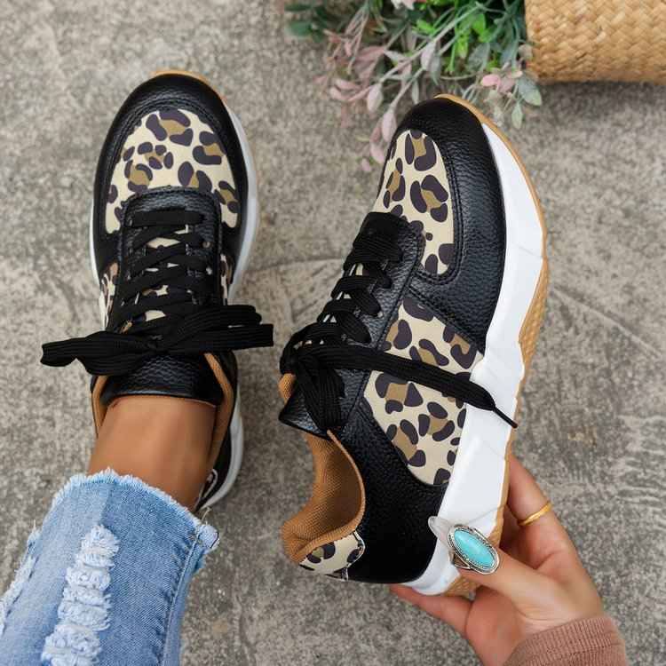 Leopard Print Panel Chunky Sole Sneakers - Photo 3