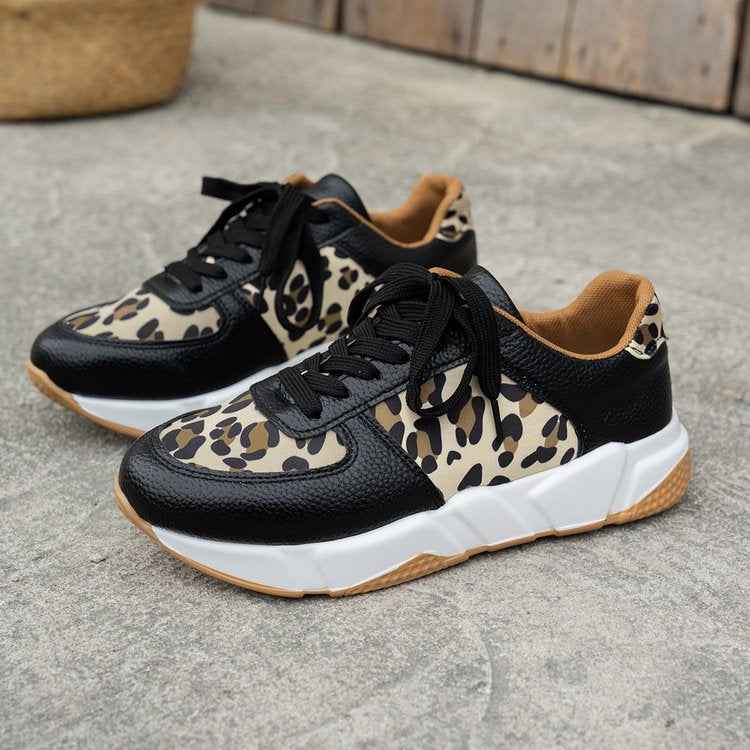 Leopard Print Panel Chunky Sole Sneakers - Photo 4