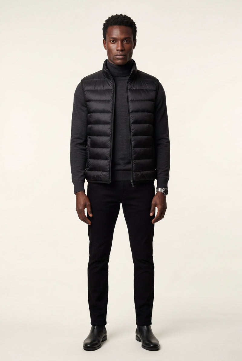 Black Lightweight High Collar Padded Vest with Slim Silhouette - Padded vests - Photo 2