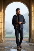 Navy Blue Lined Quilted Puffer Vest with Stand Collar - Photo 4
