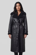 Long Coat Teddy Collar in Black — studio front