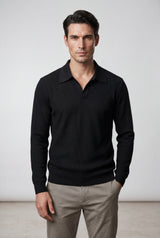 Black Long Sleeve Buttonless Polo Shirt with Modern Tailored Fit - Long sleeve polo shirts - Photo 1