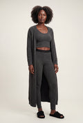 Black Longline Cardigan 3-piece Ribbed Loungewear Set - Photo 6