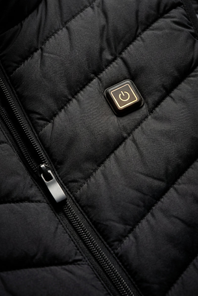 Black Matte Black Quilted Heated Vest with Zip Front - Heated vests - Photo 3