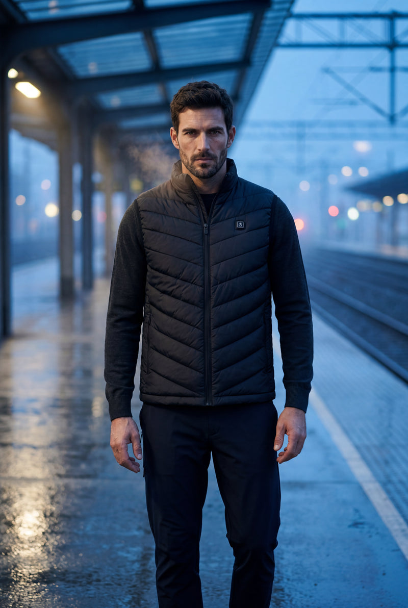Black Matte Black Quilted Heated Vest with Zip Front - Heated vests - Photo 4