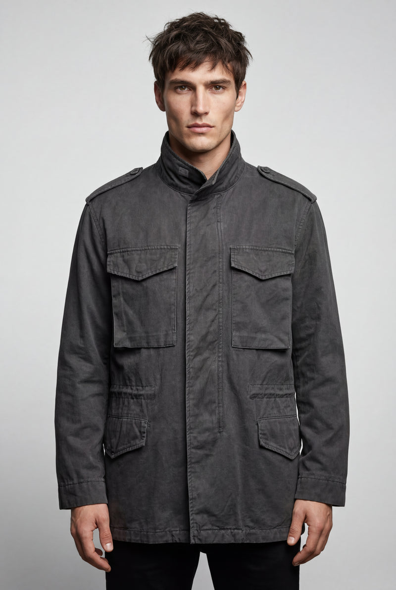 Black Matte Utility Pocket Field Jacket with Epaulettes - Casual jackets - Photo 3