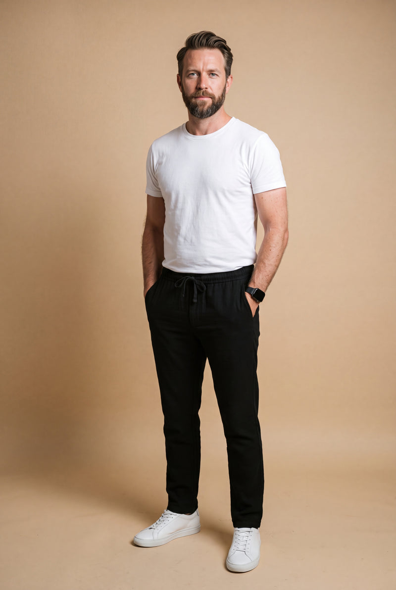 Men Pants Slim Fit Elastic Waist in Black — studio fullbody