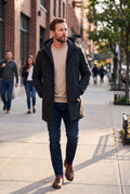 Men's Coat Mid-Length Quilted in Black — lifestyle shot 1