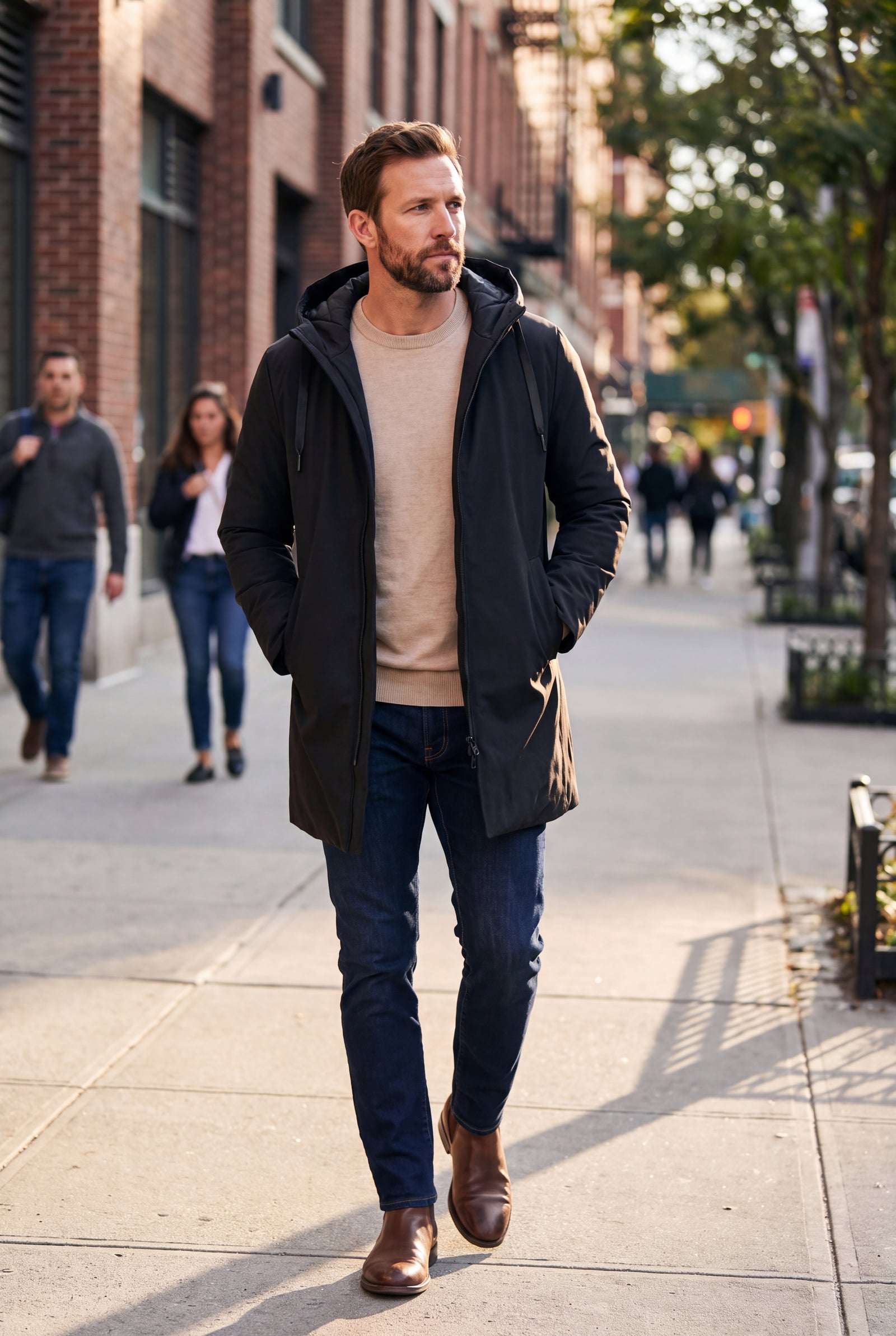 Men's Coat Mid-Length Quilted in Black — lifestyle shot 1