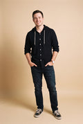 Men's Hooded Shirt Buttoned in Black — studio shot