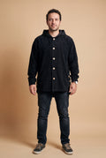 Men's Hoodie Jacket Relaxed Fit in Black — studio front