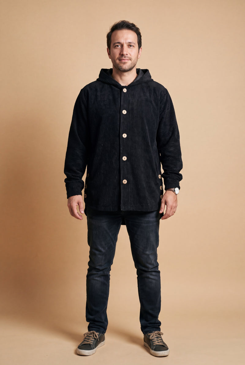 Men's Hoodie Jacket Relaxed Fit in Black — studio front