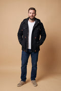 Men's Jacket Hooded Fleece Thermal in Black — studio full body