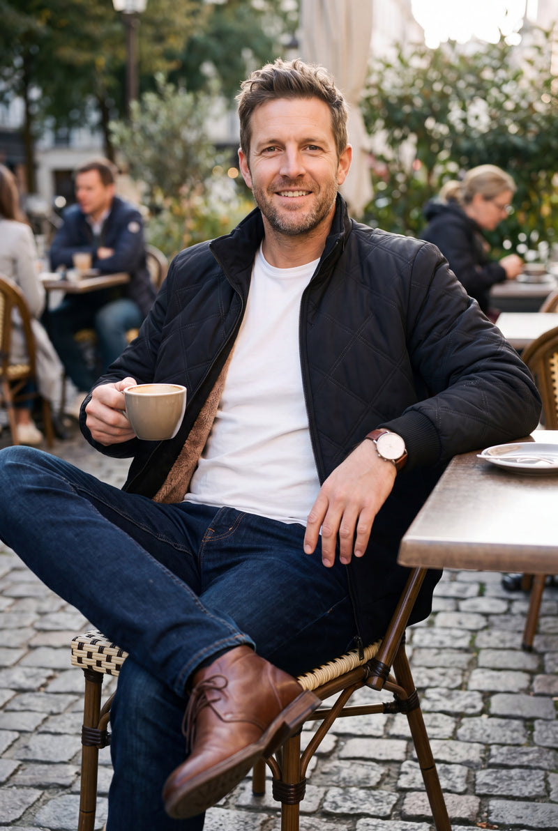 Men's Jacket Quilted Fleece-Lined in Black — lifestyle