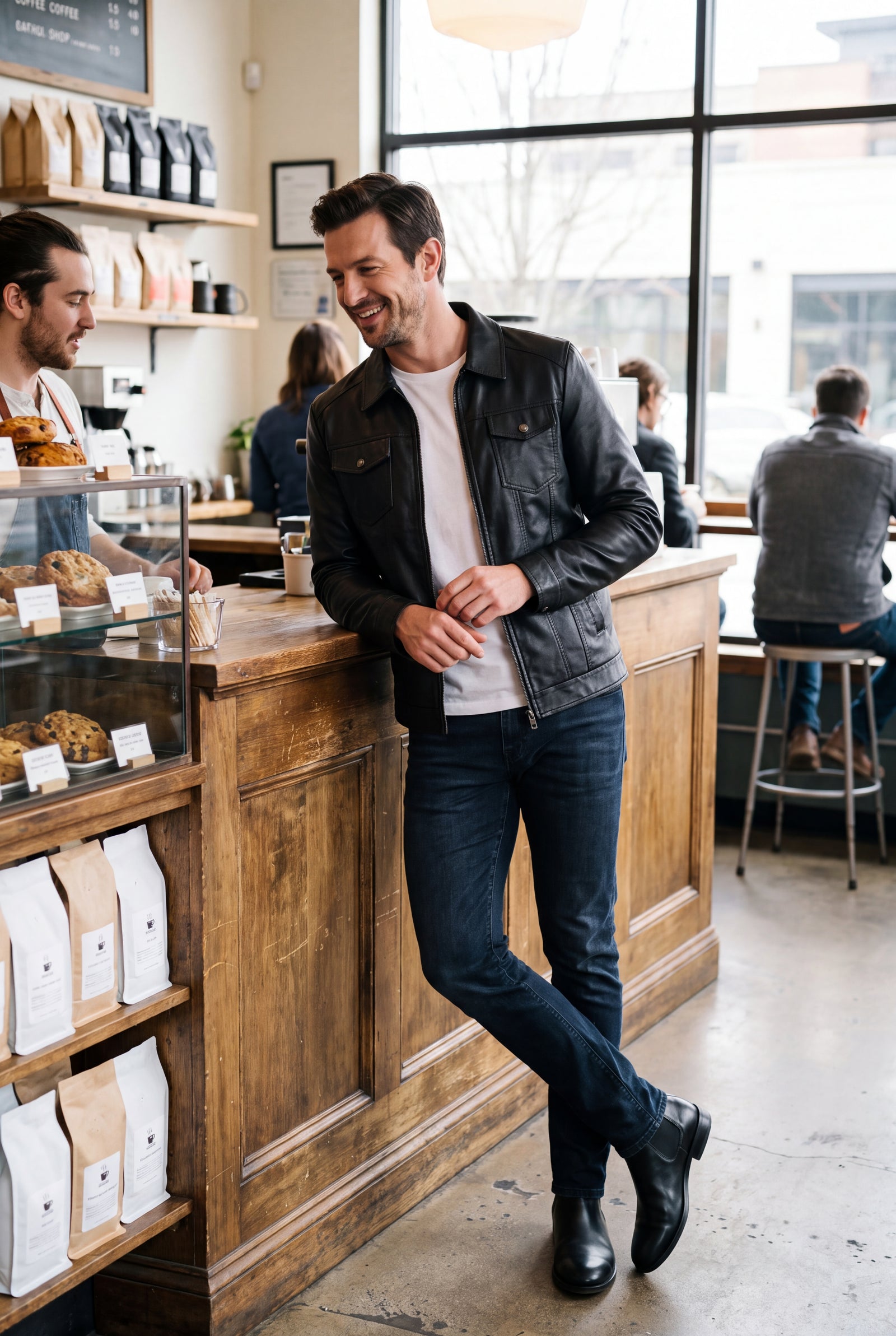 Men's Leather Jacket Classic Fit Black in Black — lifestyle cafe
