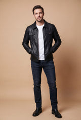Men's Leather Jacket Classic Fit Black in Black — primary studio