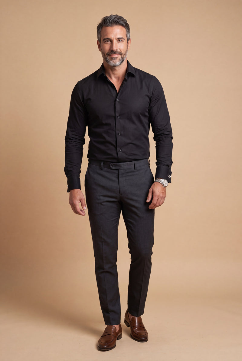 Men's Shirt Slim Fit in Black — studio shot