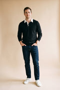 Men's Sweater Collared Regular Fit in Black — studio front