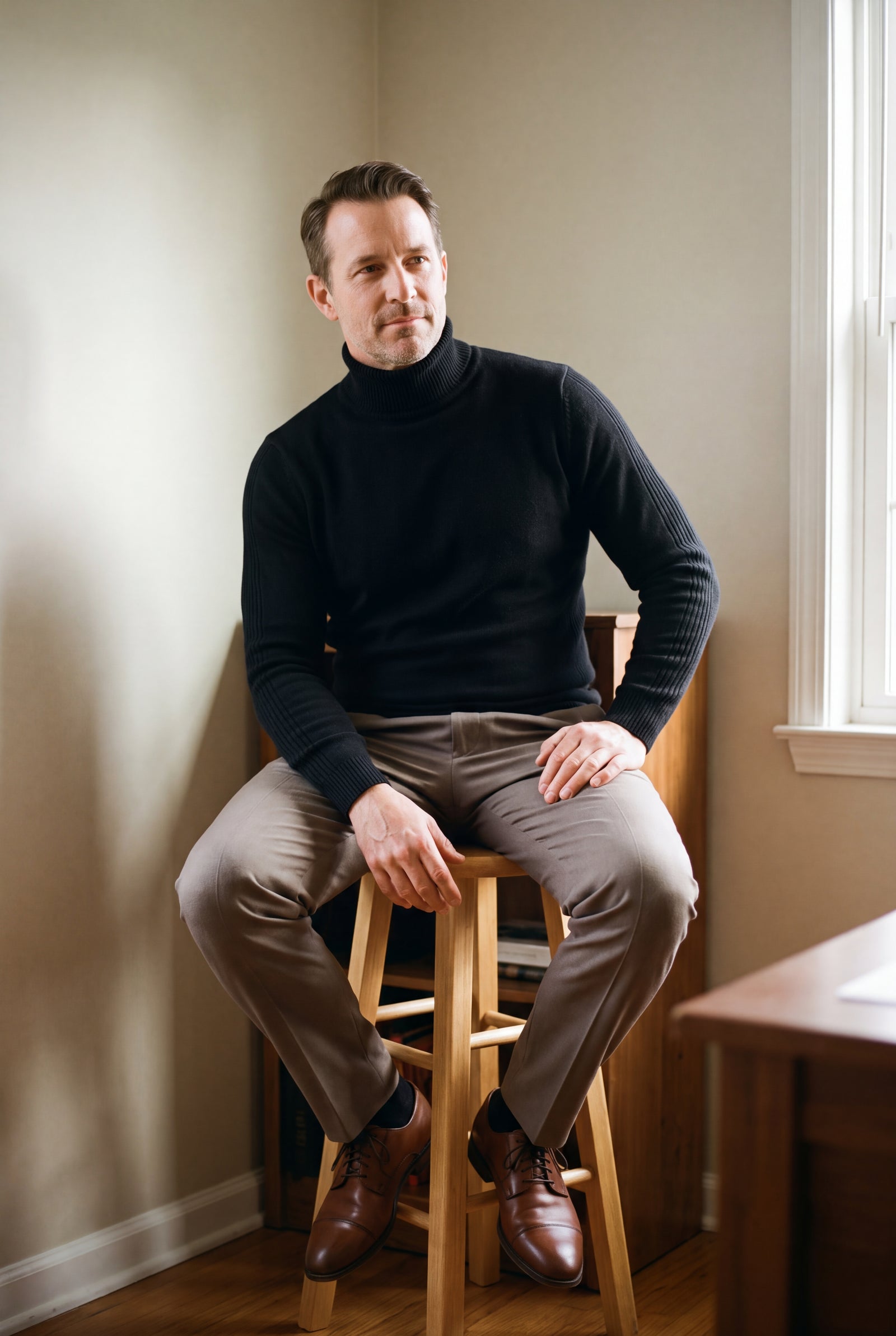 Men's Sweater Turtleneck Classic Fit in Black — primary shot