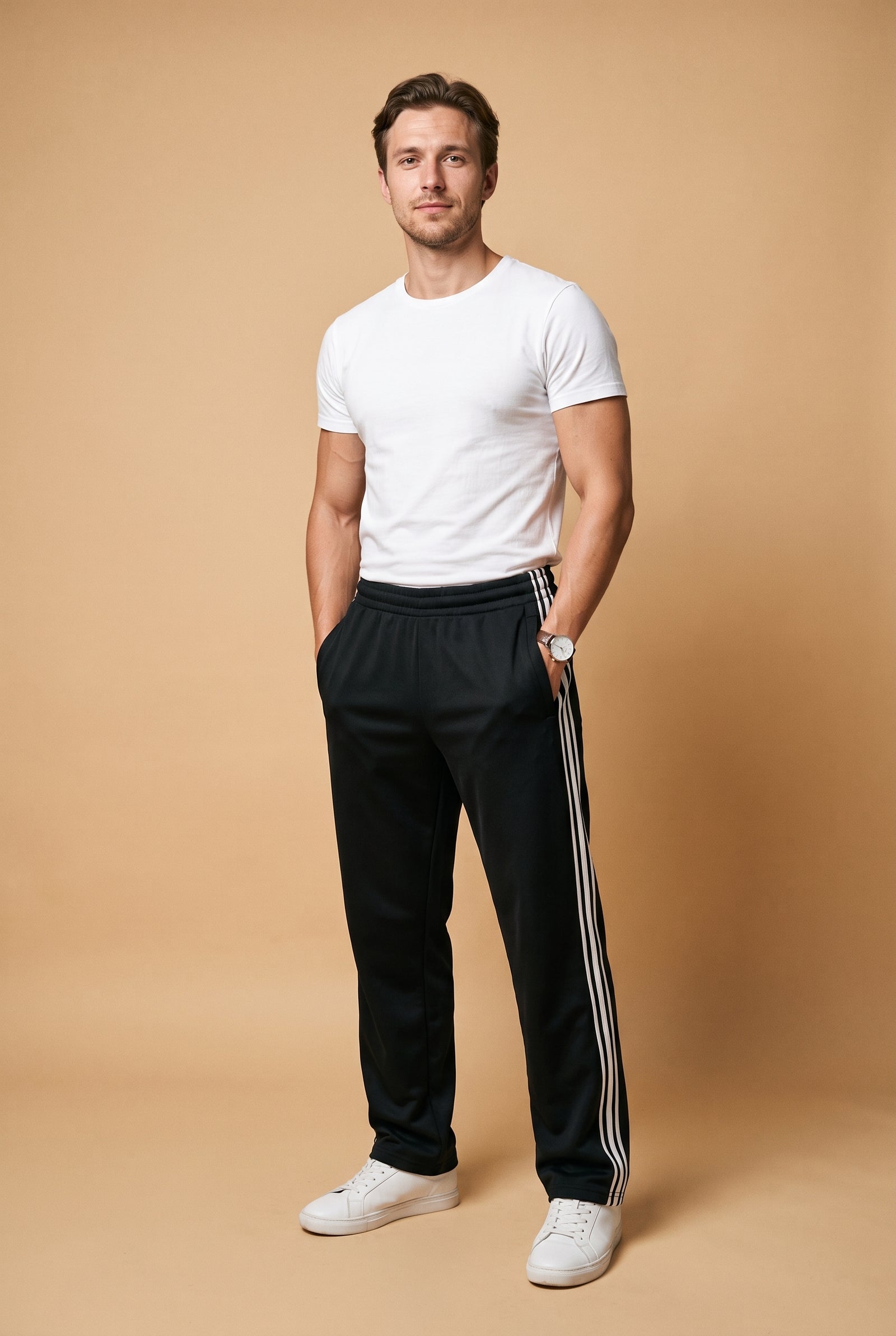 Men's Trousers Elastic Waist Relaxed Fit in Black — studio shot