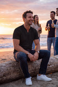 Men's V-Neck T-Shirt Short Sleeve in Black — lifestyle beach