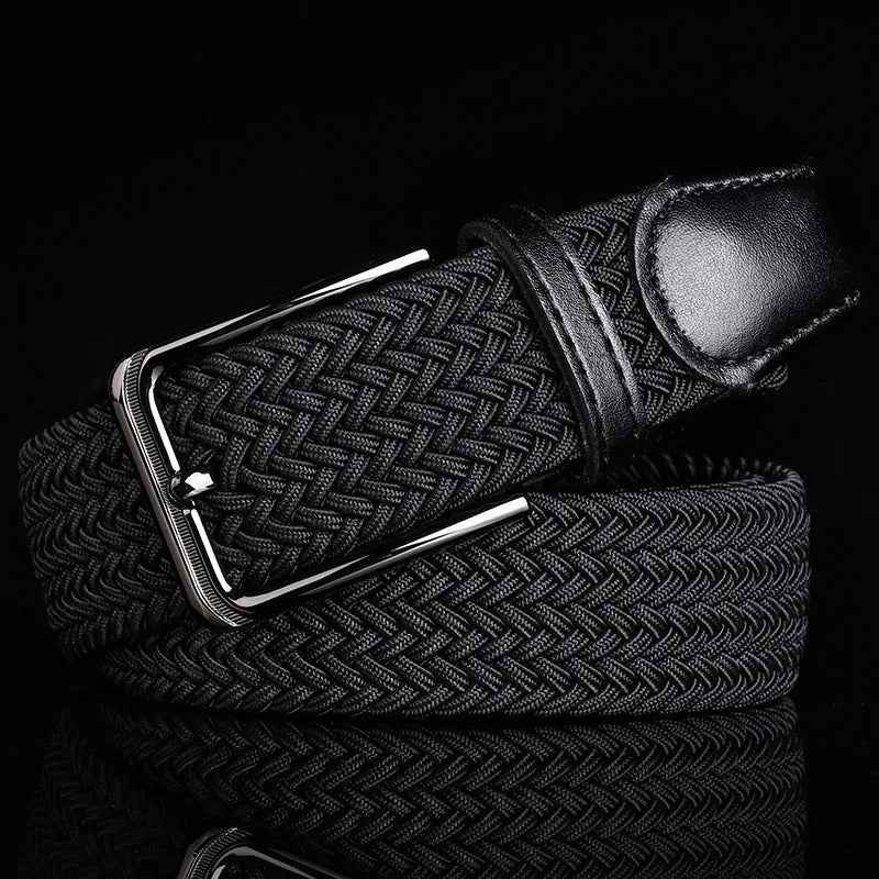 Black Men's Braided Stretch Belt with Trim and Buckle - Belts - Photo 5