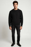 Black Men's Cable Crew Neck Classic Fit Sweater - Long sleeve sweater - Photo 4