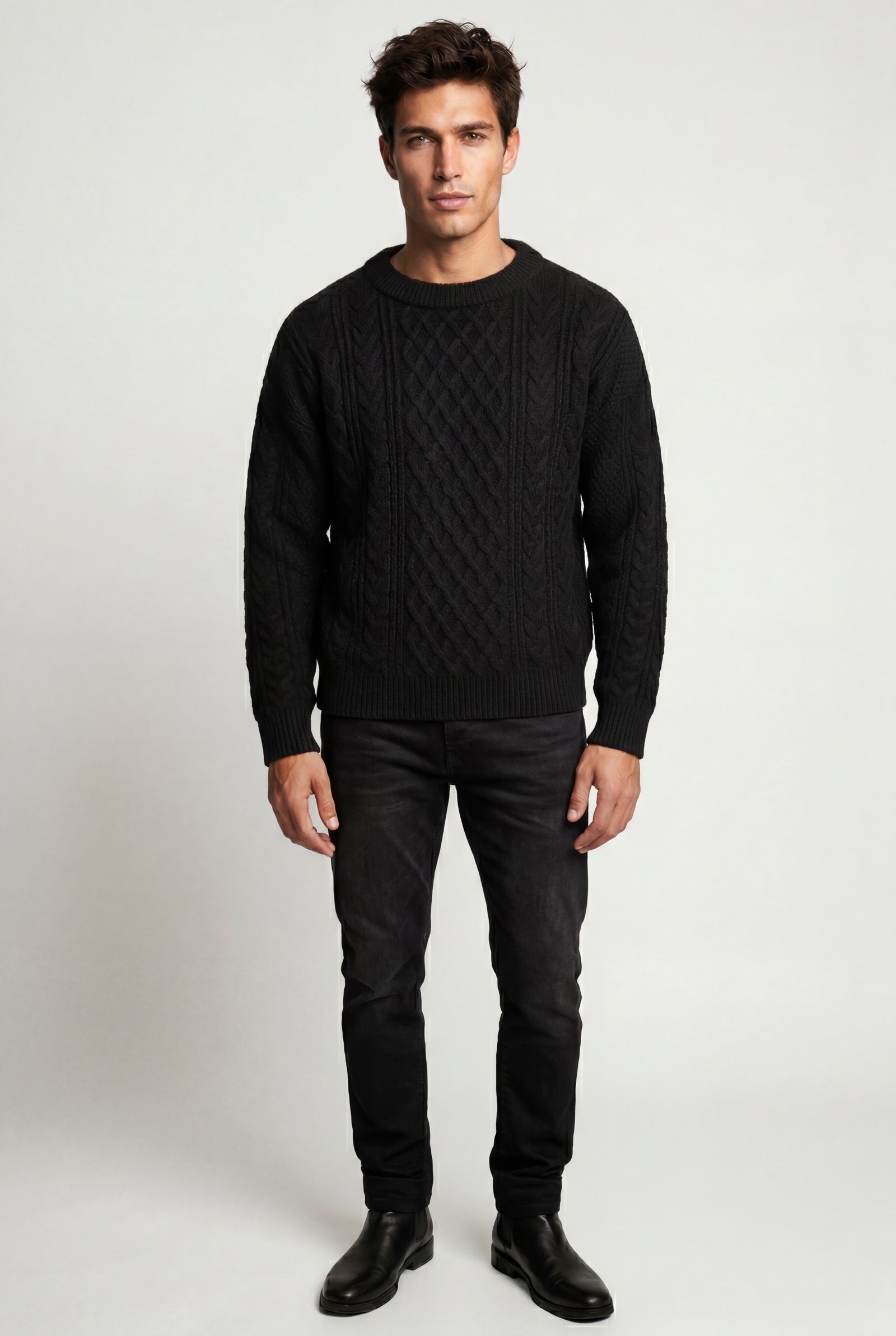Black Men's Cable Crew Neck Classic Fit Sweater - Long sleeve sweater - Photo 4
