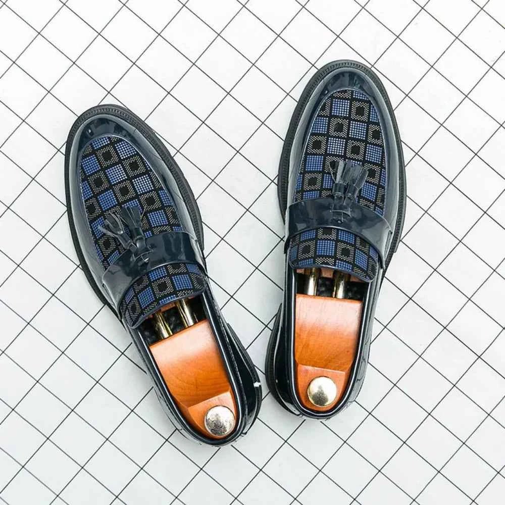 Men's Checked Patent Tassel Loafers with Chunky Lug Sole - Photo 6