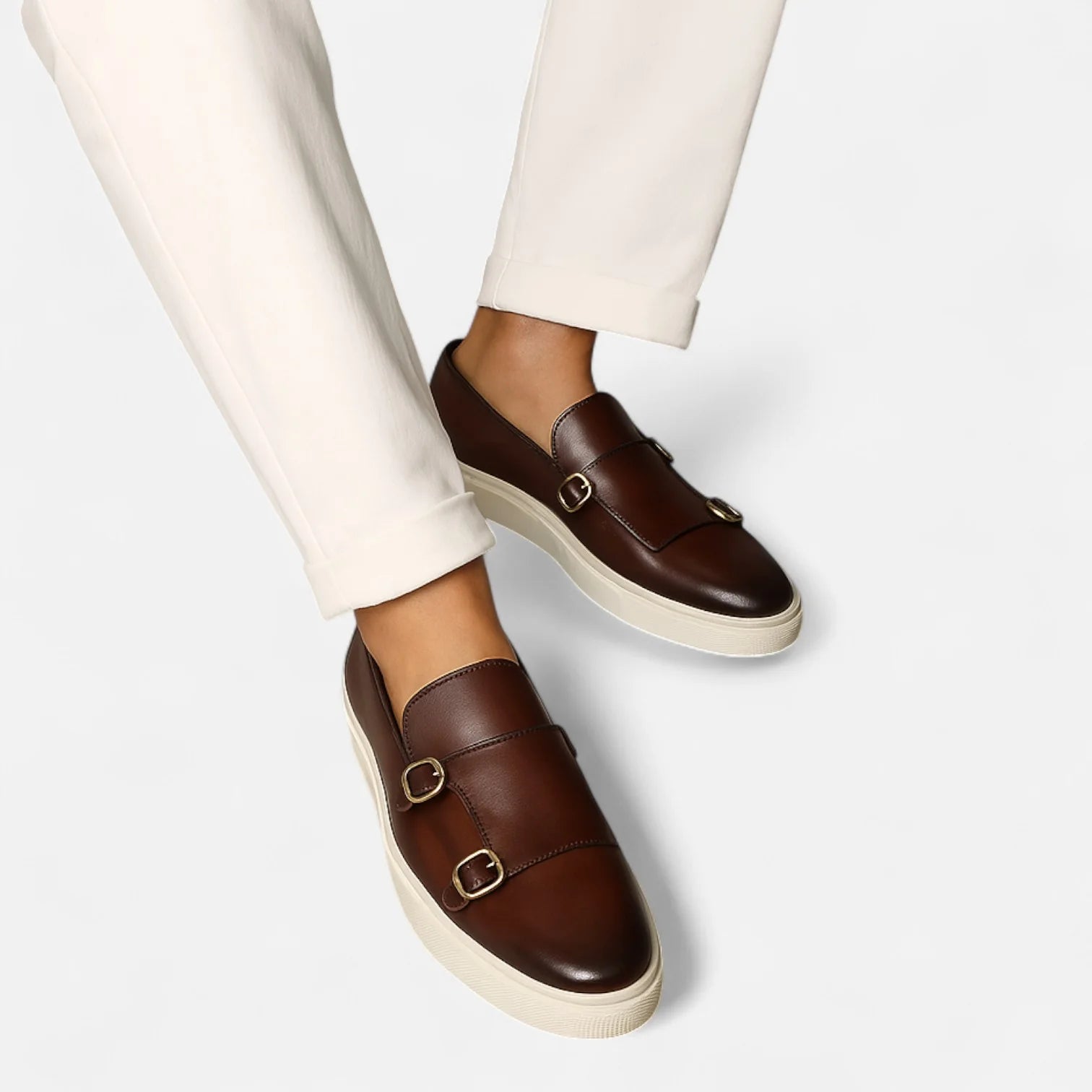 Men's Double Buckle Platform Loafers with Chunky Sole - Photo 5