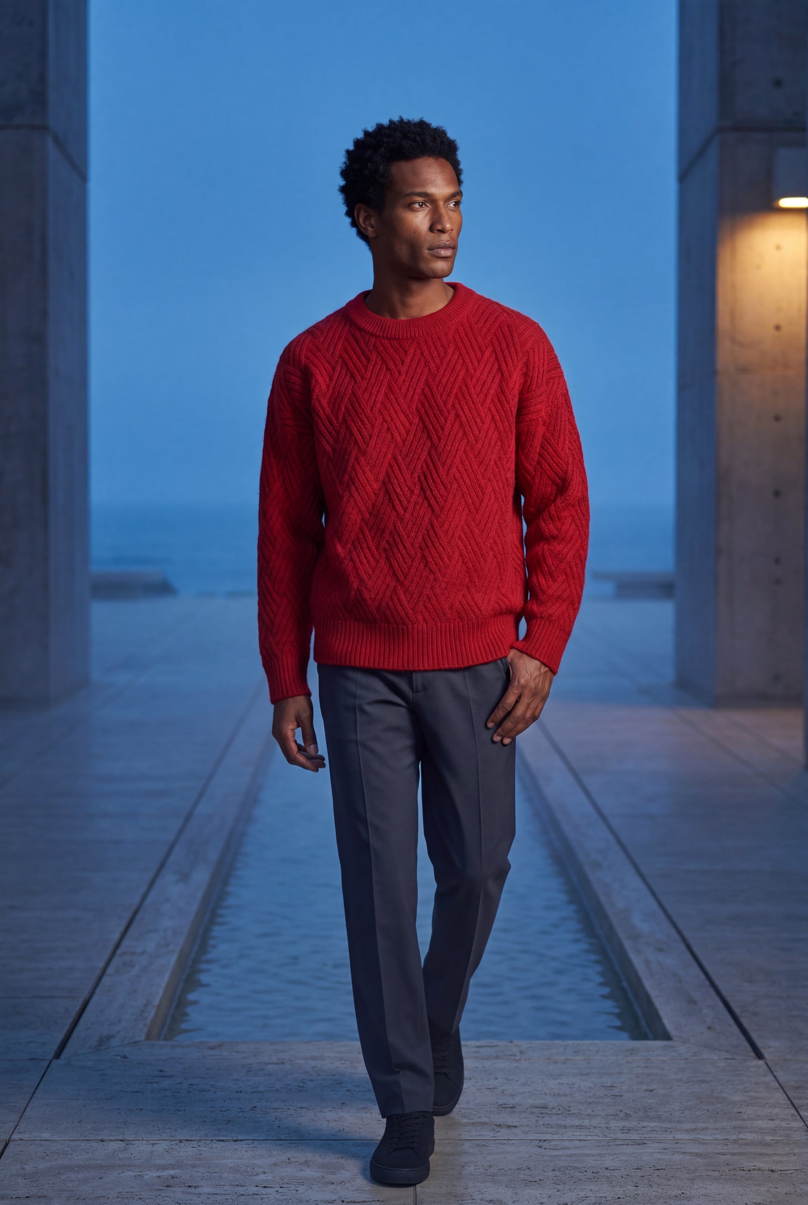 Red Men's Geometric Cable- Textured Pullover Sweater - Photo 13