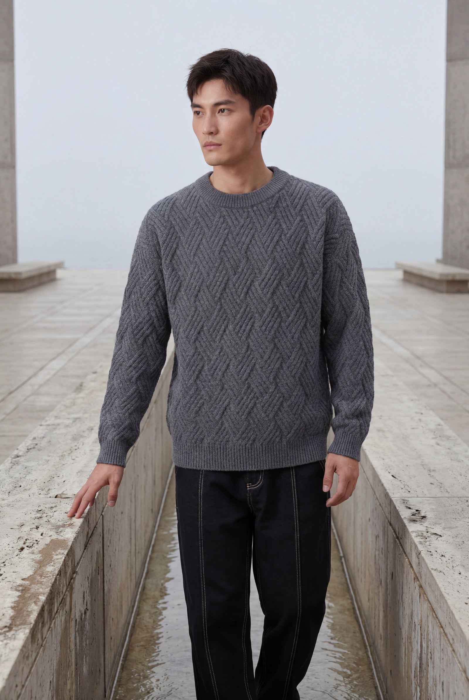 Gray Men's Geometric Cable- Textured Pullover Sweater - Photo 18