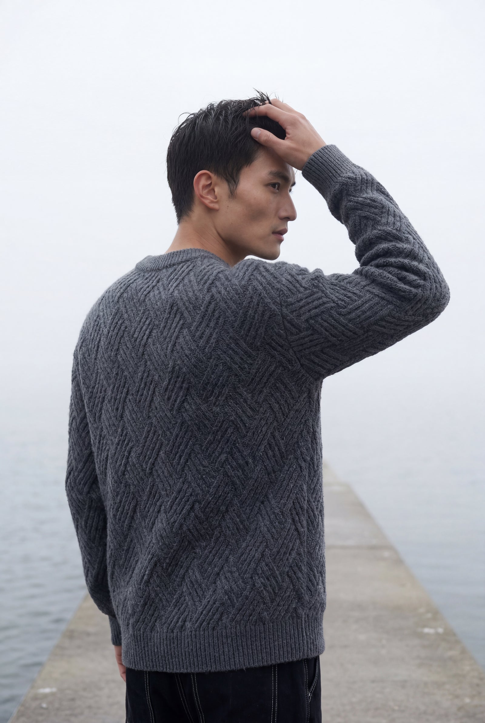 Gray Men's Geometric Cable- Textured Pullover Sweater - Photo 21