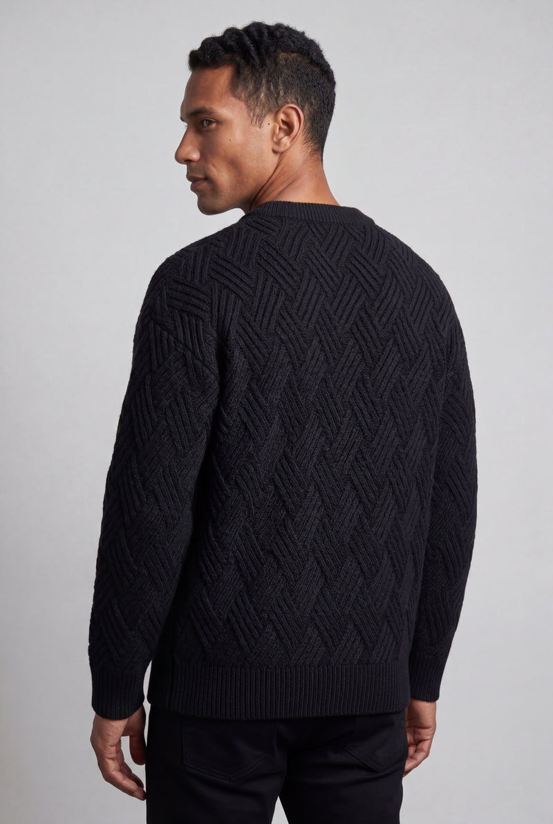 Black Men's Geometric Cable- Textured Pullover Sweater - Photo 3