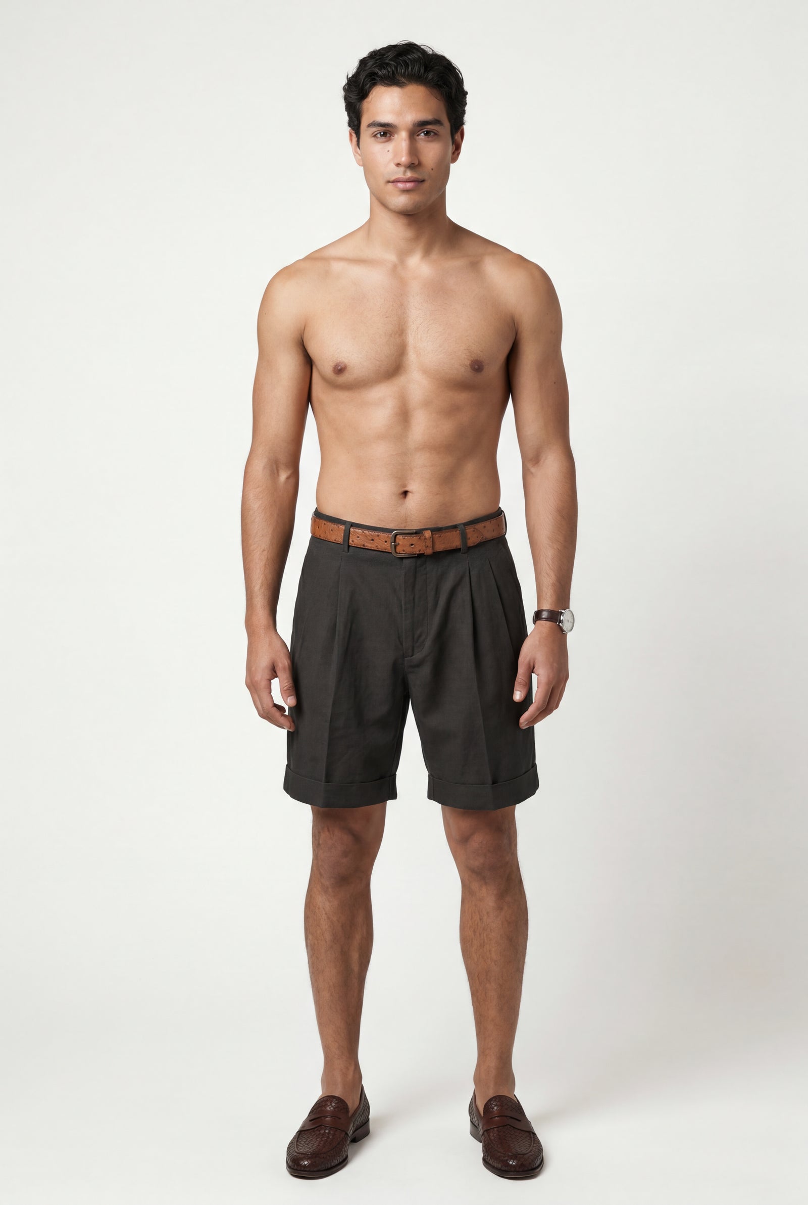 Black Men's Pleated Front Tailored Above-Knee Shorts - Casual shorts - Photo 18