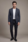 Black Men's Windowpane Check Tailored Slim Fit Blazer - Tailored blazer - Photo 20