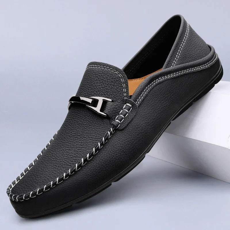 Metal Bit Detail Driving Loafers with Contrast Stitching - Photo 2