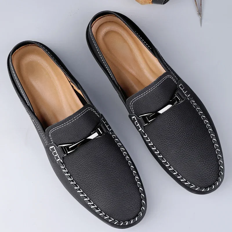Metal Bit Detail Driving Loafers with Contrast Stitching - Photo 3