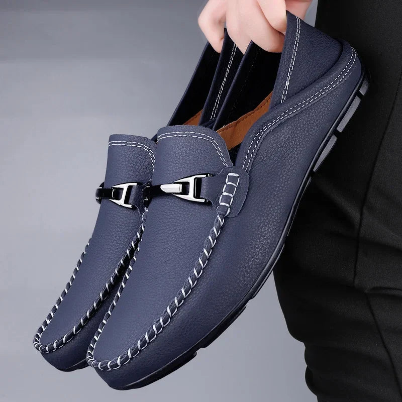 Metal Bit Detail Driving Loafers with Contrast Stitching - Photo 6