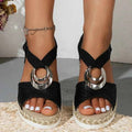Black Metal Ring Accent Espadrille Wedge Sandals - Photo 6
