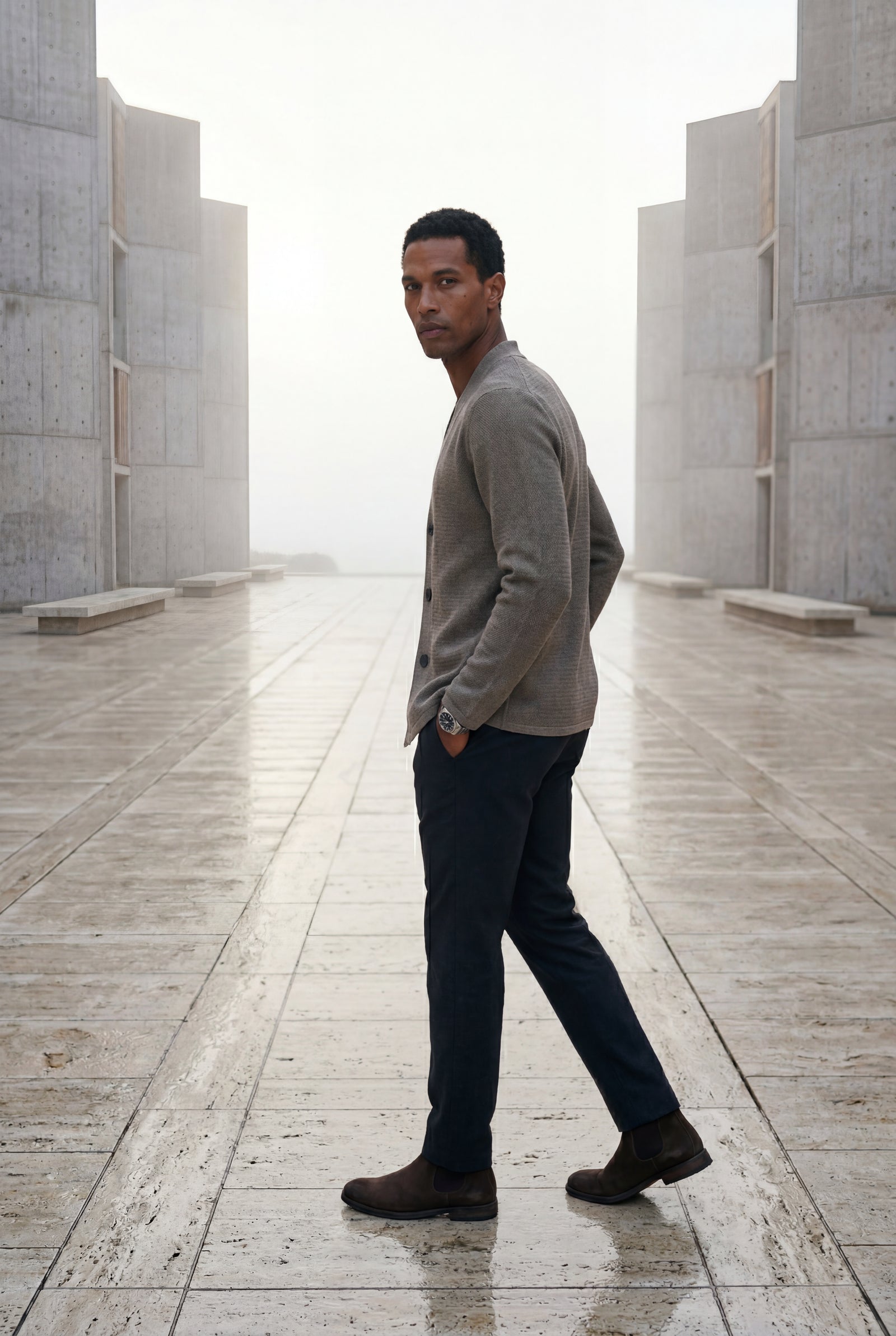 Taupe Minimalist Collarless Button Placket Cardigan Jacket - Cardigans - Photo 4