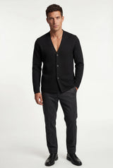 Black Minimalist Collarless Button Placket Cardigan Jacket - Cardigans - Photo 5
