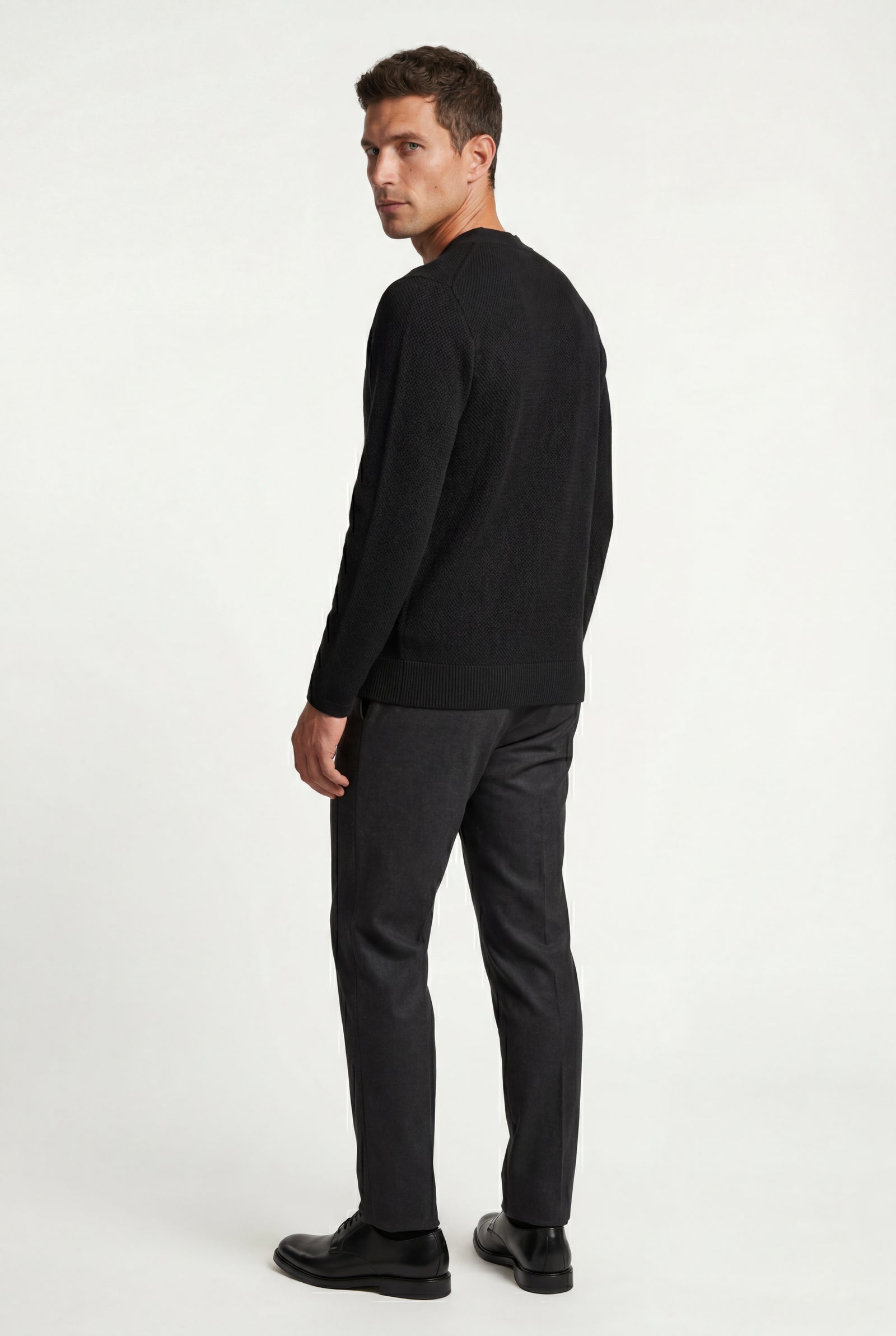 Black Minimalist Collarless Button Placket Cardigan Jacket - Cardigans - Photo 6