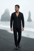 Black Minimalist Collarless Button Placket Cardigan Jacket - Cardigans - Photo 8