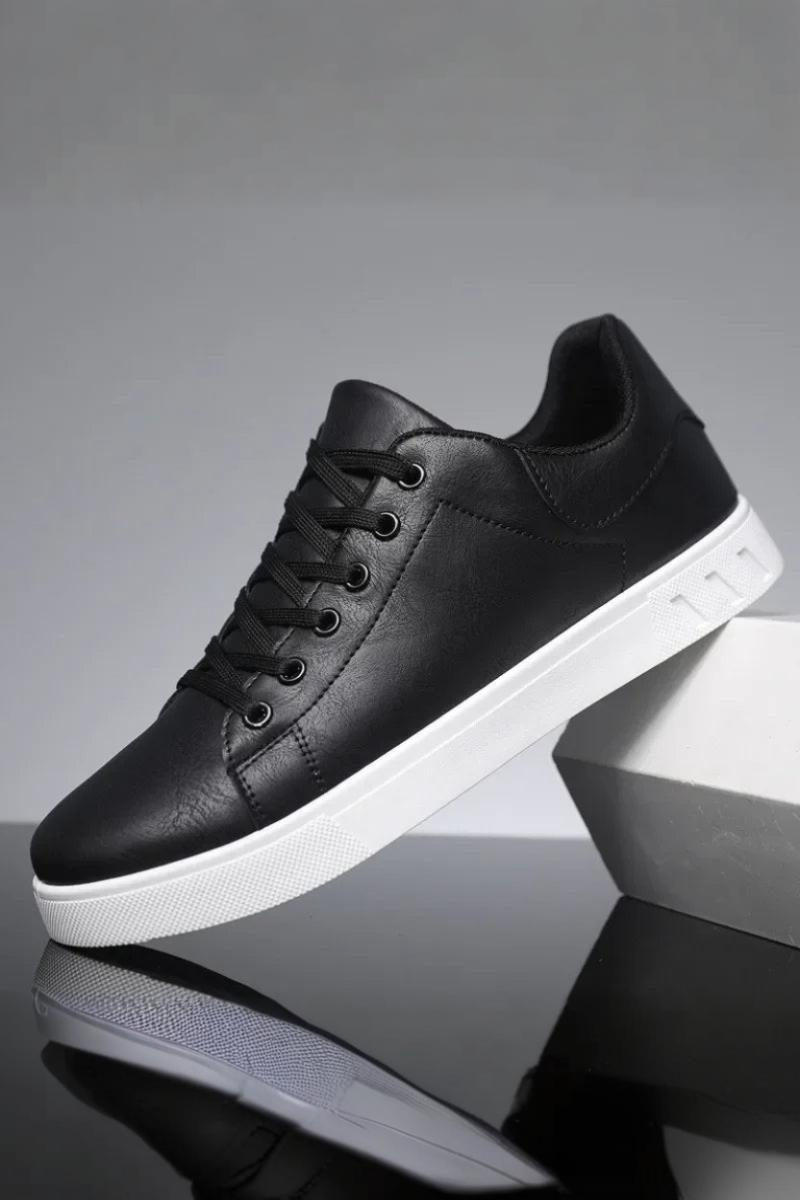 Black Minimalist Faux Low-top Lace-up Sneakers - Photo 3